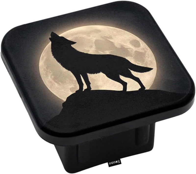 Swono Wolf Trailer Hitch Cover for 2" Receivers, Fantasy Galaxy Full Moon Howling Wolf Rubber Tow Receiver Tube Plug Cap Fits for Any 2"X2" Square Receiver Tube for Sedans Trucks Cars - Image 1